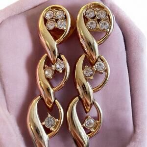 Vintage Gold Tone Crystal Dangle Earrings